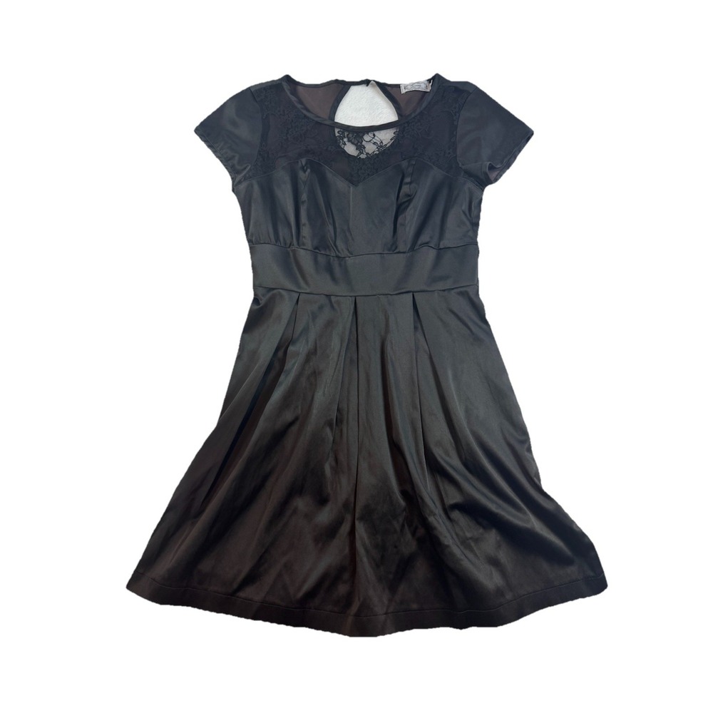 Trixxi Black Lace Trim Dress Size 7 Whimsical Goth Dark Romantic‎ Silky
